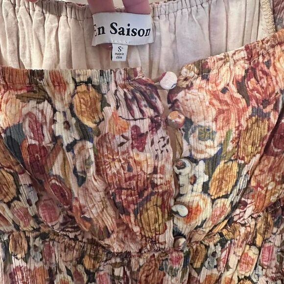 Floral Fall Colors Square-Neck Ruffle-Tier Midi Dress Size Small - Picture 6 of 7